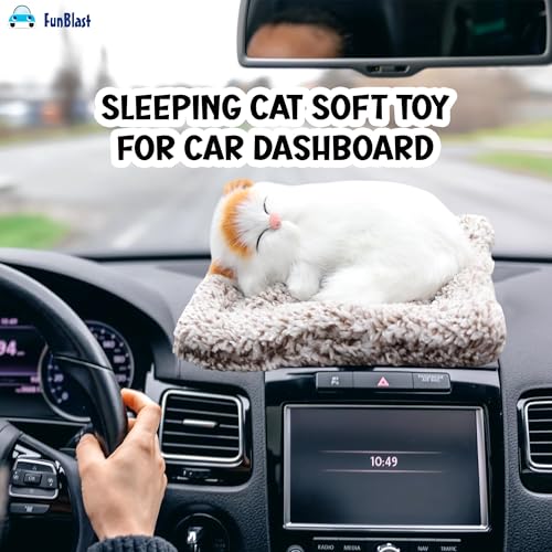 Image of FunBlast Cute Sleeping Cat Plush Toy with Meow Sound, Gift for Kids, Toy Accessories for Car Dashboard (White-2)