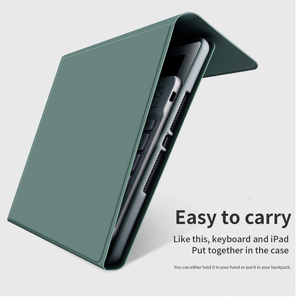 Etui na klawiaturę dotykową do iPada Air 2 / iPad Air, 7 kolorów podświetlenia, urocza klawiatura z klawiaturą z wąską inteligentną osłoną, wbudowany uchwyt na ołówki, zielony DrakGreen