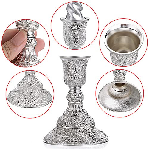 Ownmy 2Pcs Brass Taper Candle Holders Candle Stick Holders Set Vintage Metal Pillar Candlestick Holders, 4”H Elegant Candle Stand Candelabra For Dining Table Centerpieces Wedding Home Decor, Silver #TOP3