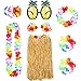Price comparison product image Gejoy 8 Piece Hawaiian Hula Skirt with Necklace Bracelet Headband Bikini Top HairClip Sunglasses (Straw Color)