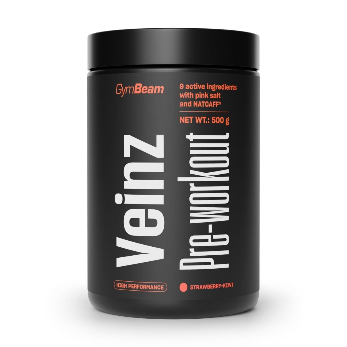 GymBeam Veinz Pre Workout - Umfassender No Booster für Athleten, Fitness & Power: enthält Citrullin-Malat, AAKG, natürliches Koffein NATCAFF®, Glycerinmonostearat (500 g, Erdbeere Kiwi)