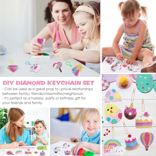 Image of PLUSPOINT Unicorn Diamond Painting Kit Gem Art Keychains, 5D Diamond Art Craft Kit for Kids, 15 PCs DIY Diamond Art Key Chains Creative Decorative Pendant Key Ring for Ages 5-12 Birthday Festival Gift