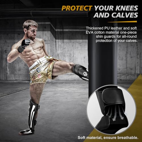 NZQXJXZ Schienbeinschoner Kickboxen, Muay Thai Schienbeinschoner für Männer, Frauen, Verstellbare Beinschützer mit Ristschutz, Kampfsport-Trainingsausrüstung für MMA Training und Sparring