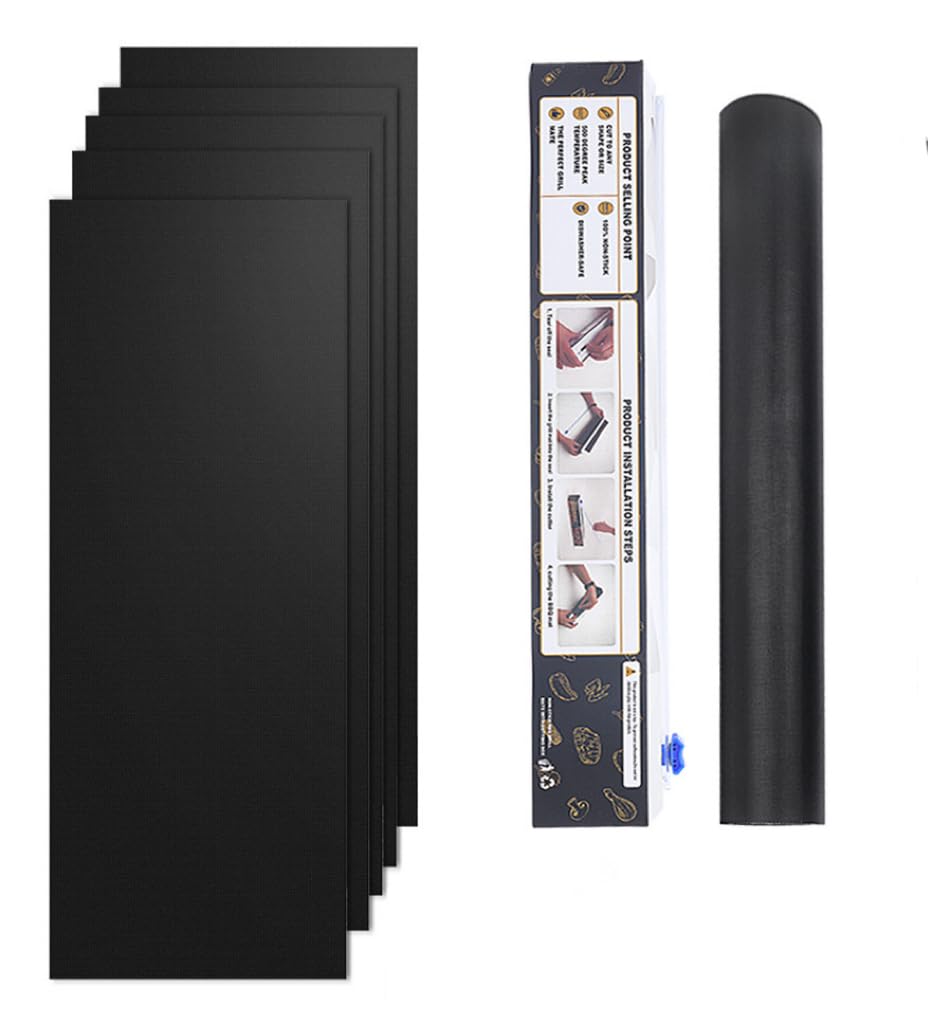 BBQ Grill Mat, Non Stick Mats，Reusable，Baking Mesh for Indoor Outdoor BBQ Works on Gas Charcoal Electric Grill Sheets Cleavable 200x33CM (Black)