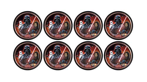 ALMACENESADAN, 5121, Pack fiesta cumpleaños; pack 8 platos de cartón 23 cm; de la licencia (Darth vader laser)