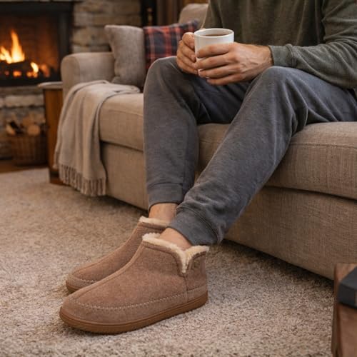 Image of Dearfoams Men's Memory Foam Indoor House Slippers Brixen Ankle Boot House Shoes - Gifts for Men
