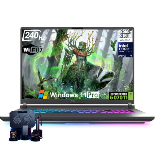 Image of ASUS ROG Strix G18 Gaming Laptop, 18 inch 2.5K ROG Nebula 240Hz Display, Intel 24-Core Ultra 9 275HX, GeForce RTX 5070 Ti 12GB GDDR7, 64GB DDR5 RAM, 4T SSD, RGB Keyboard, WiFi 7, Win 11 Pro, W /Accessories