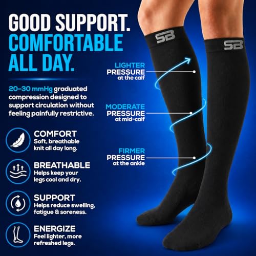 Image of SB SOX Compression Socks for Men & Women (20-30mmHg) - Best Compression Socks for Flying, Medical, Sports, Wide Calf Fit, and Daily Wear