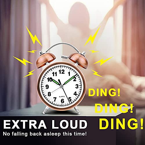 Cuzloma Retro Alarm Clocks Bedside Non Ticking Battery Powered Loud Twin Bell Bedroom Clock Vintage Old Fashioned with Night Light for Heavy Sleepers - Image 4