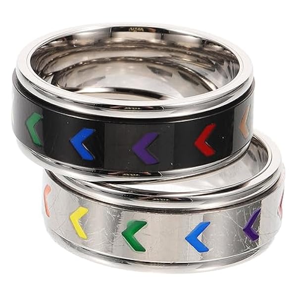 jojofuny 8 Stuks Gay Ring Roestvrij Stalen Ringen Voor Mannen Metalen Bekleding Vinger Ringen Voor Mannen Bruiloft Eternity Ring Ring Sieraden Niet-Binaire Trots Ring Accessoires