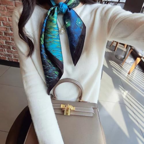 100% Pure Mulberry Silk Scarf 27"x27" Natural Silk Breathable Lightweight Digital Printed Neckerchief Scarves3