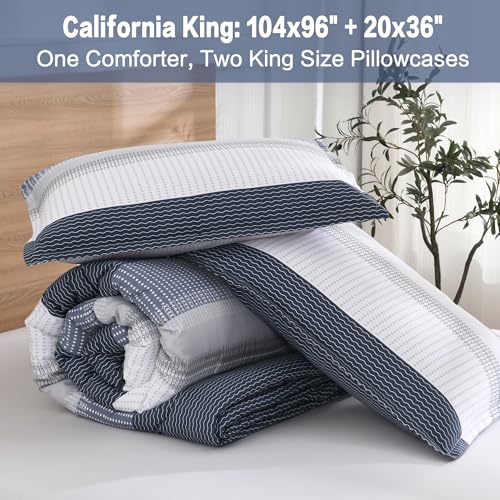 Litanika Black Blue California King Comforter Set - 3 Pieces Lightweight Fluffy Bedding Comforter Sets, All Season Down Alternative Comforter (1 Comforter, 2 Pillowcases)