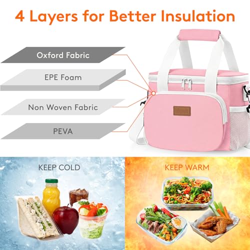 Image of Lifewit Medium Lunch Bag, Insulated Lunch Box, Soft Cooler Cooling Tote for Adult Men Women, Light Pink 12-Can (9L)