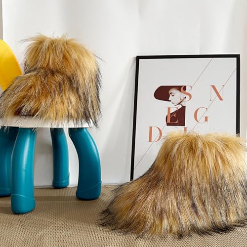 Girls Winter Faux Fur Ankle Boots Fluffy Furry Flat Snow Boots2
