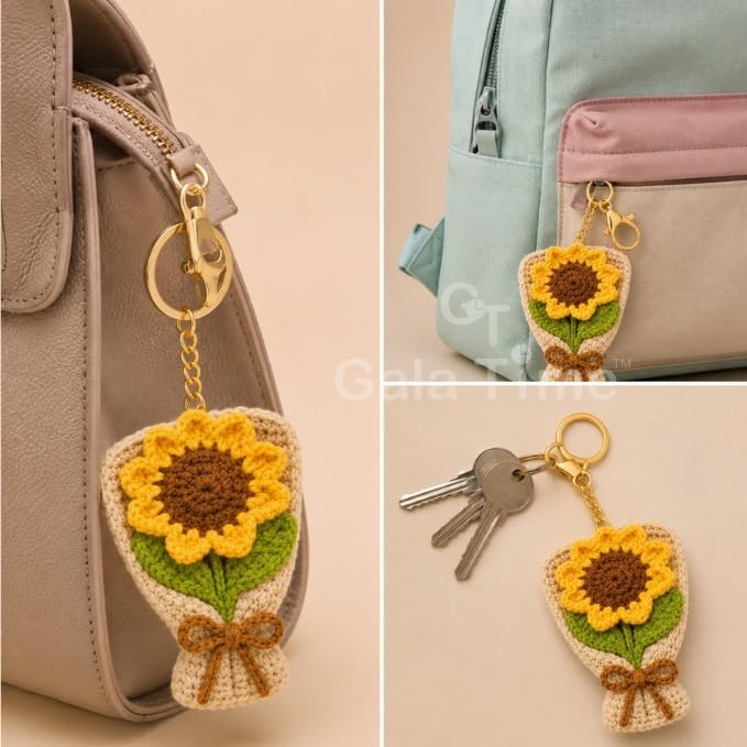 Image of Handmade Crochet Flower Keychain for Bags Keys Purse Backpack Cute Aesthetic Yarn Keyring Bag Charm Handmade Soft Thread Flower Keychain for Girls Women Kids Gifting and Daily Use