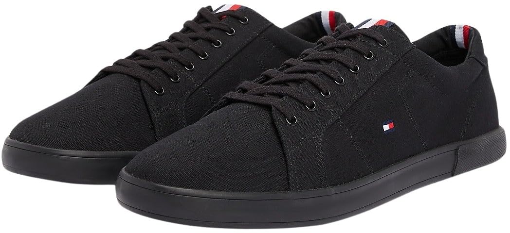 Tommy Hilfiger Zapatillas para Hombre Sneaker con Suela Vulcanizada, Negro (Black/Black), 44