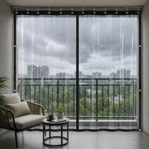 Image of Lifekrafts Outdoor Transparent PVC Rain Curtain for Balcony - Waterproof, Wind & Dust Protection | Partition Screen | for Terrace, Pergola, Patio & Verandah - 4.5ft x 7ft,Pack of 2