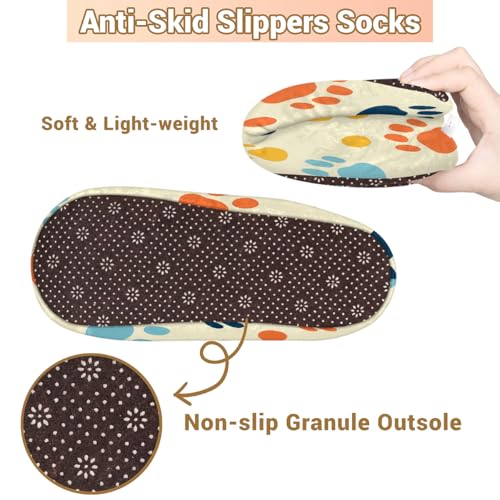 Colorful Dog Cat Paw Print House Slippers for Women Men, Dog Paw Print Fuzzy Warm Non Slip Slipper Socks4
