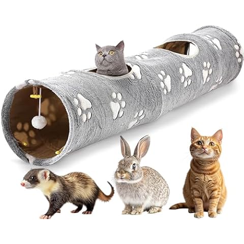 BETOPET Cat Tunnel - 10‘’ Large Collapsible Cat Tunnels for Indoor Cats, Kittens, Rabbits, Ferret - Paw Print Cover