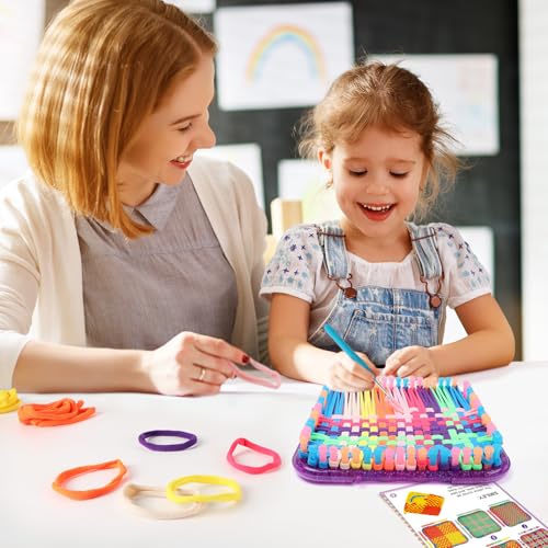 Image of Weaving Loom Kit Toys Crafts - Arts and Crafts for Kids and Adults - Great Birthday Gifts for Girls Ages 6 7 8-12 13 Years Old - Sturdy Frame Potholder Loom Making Kits Portable Box and Craft Loops