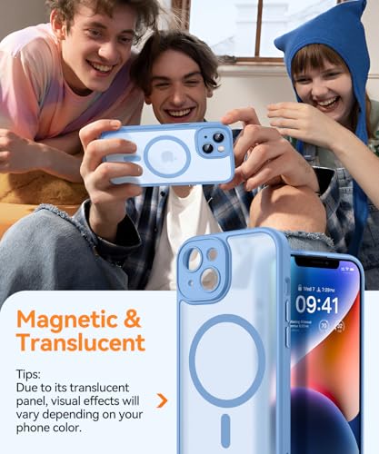 Image of CANSHN Magnetic for iPhone 14 Plus Case, Upgraded [Full Camera Protection] [Compatible with Magsafe] [Translucent Matte] Shockproof Protective Phone Case for iPhone 14 Plus 6.7 inch - Light Blue