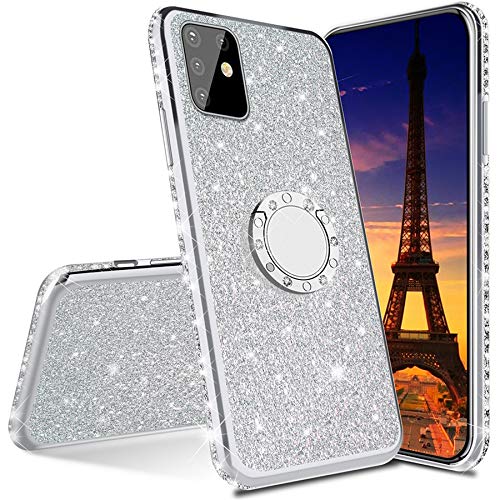 ISADENSER Samsung S20 Case Galaxy S20 Case Ultra-Slim Glitter Bling Diamond Silicon TPU Soft Cover with Ring Stand Holder for Samsung Galaxy S20 6.2 Inch 6.2 Inch,Silver TPU with Stand Holder