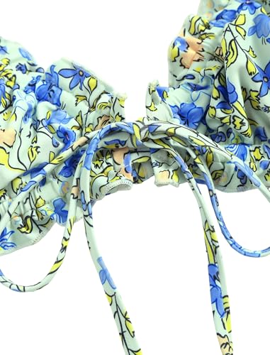 ZAFUL Women's Triangle Bikini Floral Ruffles Bow Tie Up Bikini Set Two Piece Swimsuit4