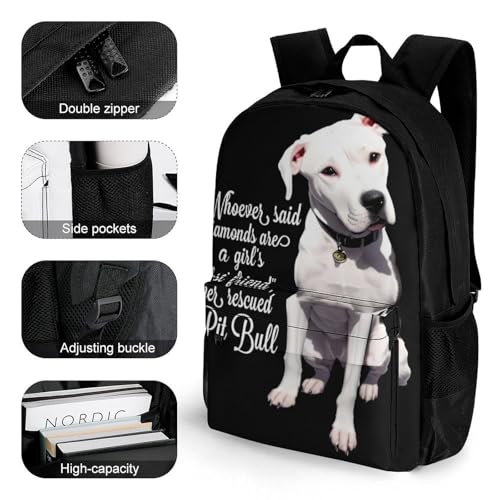 Men Women Lightweight Pitbull Pit Bulls Dog Black Backpack Large Capacity Bookbag With Smooth Zippers for Gym Business Running3