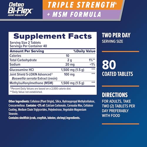 osteo bi-flex triple strength5 with msm glucosamine joint health supplement coated tablets 80 count