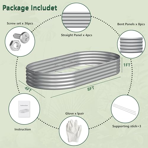 Image of Galvanized Raised Garden Bed Outdoor, 8x4x1ft(2Pack) Metal Heavy Duty Planter Boxes for Gardening, Easy Assemble Bottomless Small Oval Plant Container Kit for Vegetable, Flower, Fruit, Silver