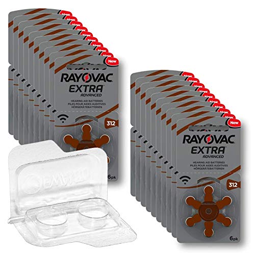 30x/60x/120x Rayovac Extra Advanced Gr. 312/13/10/675- + Aufbewahrungsbox für 2 Hörgerätebatterien - Parent (120 Batterien (20x 6er Blister), Braun