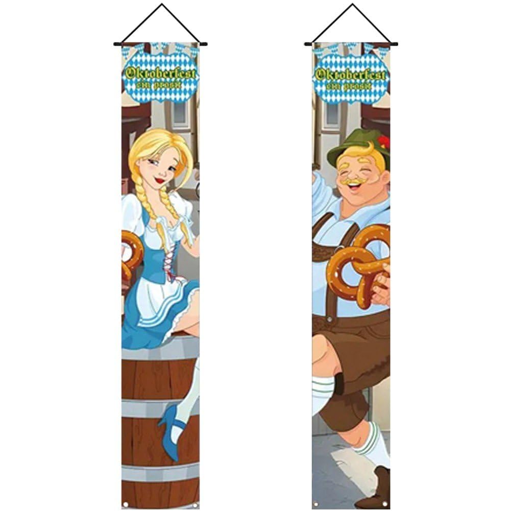 Sslvya Oktoberfest Decorations Oktoberfest Banner Porch Sign October Festival Party Decorations Bavarian Check Flag Porch Welcome Banner Flags Decor