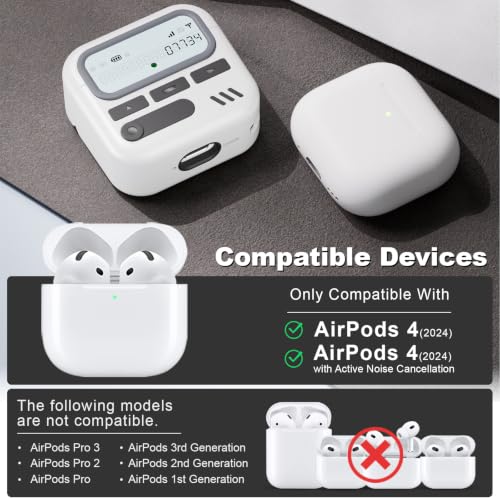 Image of for AirPods 4 Case with Safty Lock,Retro Inspired Pager Style (White)