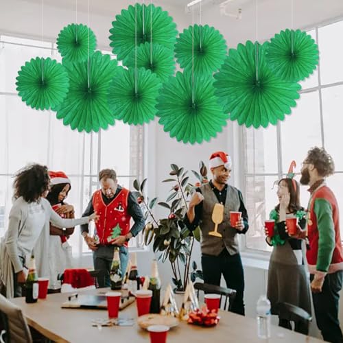 Image of 20 Pcs Green Hanging Paper Fan, Hanging Honeycomb Round Paper Fans for Weddings, Birthdays, Christmas, Baby Showers, Classroom, Events Ceiling Party Supplies Decorations