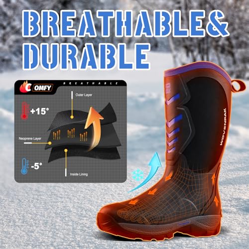 WOVENPAK Rubber Boots for Men, Mens Boots Waterproof Insulated Hunting Boots with Steel Shank, Neoprene Rubber Work Mud Boots Outdoor All Season, Size 6-133