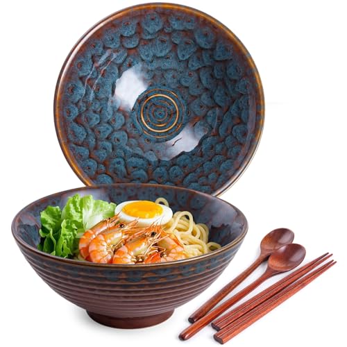 Comparison: Best Ramen Bowl Set 5 HOKELER Ceramic Japanese Ramen Bowl Set, 2 Sets Asian Pho Udon Soup Noodle Bowls with Spoons and Chopsticks (Peacock Green, 8 inches)