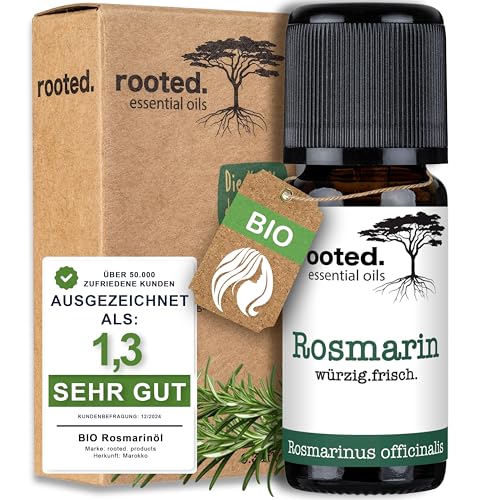 rooted.® BIO Rosmarinöl [100% HAARKRAFTÖL] – Aktiviert Haarwachstum, Pflegt Kopfhaut, Effektiv gegen Haarausfall - [HOCHDOSIERT] - Naturreines Ätherisches Öl