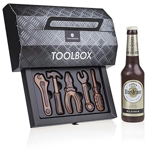 Chocolade set Toolbox en bierflesje – Chocolade gereedschap en chocolade bierflesje | Geschenkidee voor mannen | Cadeau…