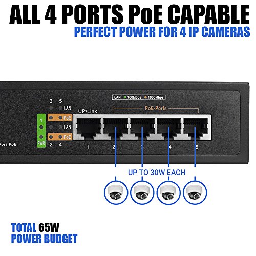 BV-Tech 5 Port Gigabit PoE+ Switch (4 PoE+ Ports | 1 Uplink Port) – 65W – 802.3at – POE-SW501G - Image 4