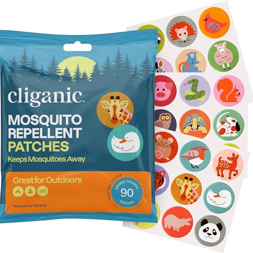 Cliganic Mosquito Repellent Stickers (90 Pack) - Animal Patches for Kids Natural DEET-Free Essential Oil Infused
