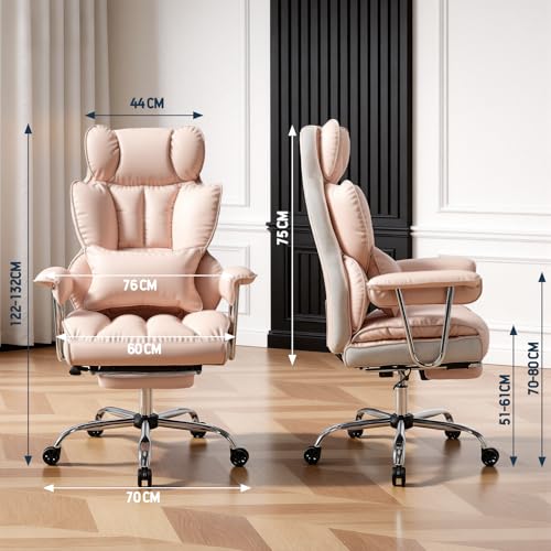 Image of Efomao Big and Tall Office Chair 400LBS - Pink Heavy Duty Executive Office Chair with Footrest, Home Office Desk Chair, Wide Computer Chair for Heavy People