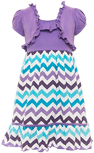 Image of ToBeInStyle Girls Two Piece Short Sleeve Dress and Matching Bolero Crop Cardigan Assorted Prints Cotton Blend Summer Outfit