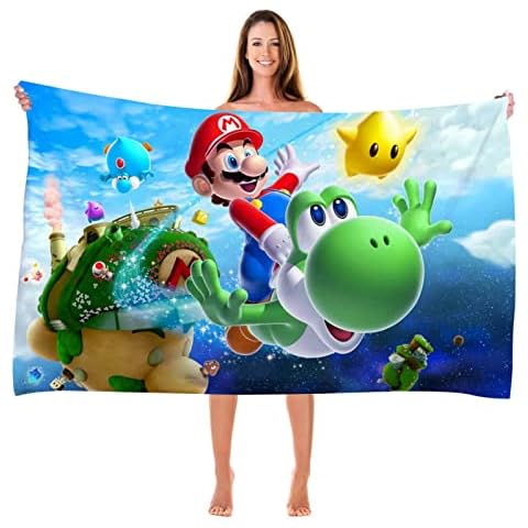 Bonamana Beach Towel Super Mario Bros 3D Print for Kids Pool Towel Children's Bath Sheets Ultra Soft Super Absorbent Durability Beach Sauna Bathroom Face Towels Teens Adults Daily Use Blue Cover