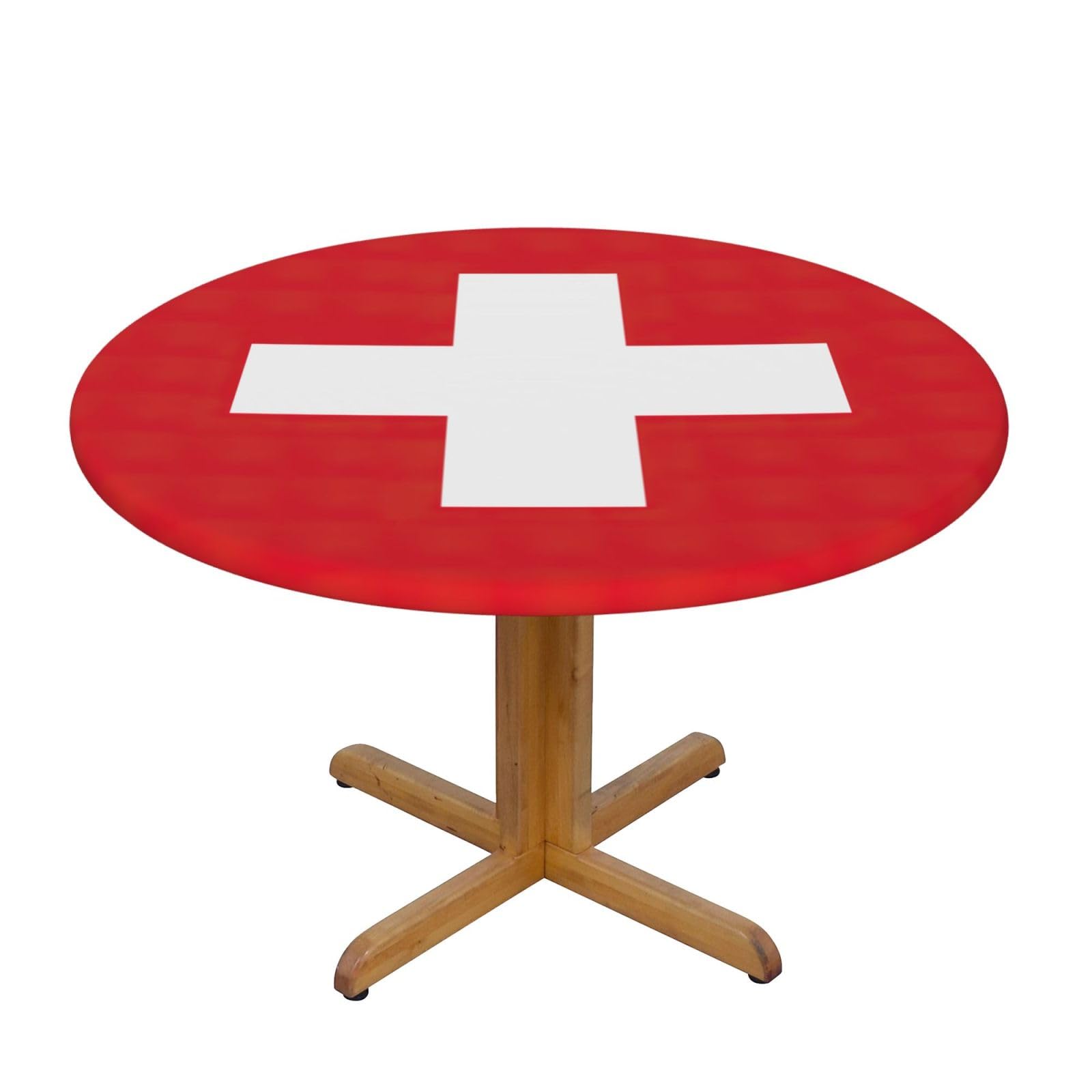 Swiss Flag Print Oxford Wipeable Tablecloth Oil-Resistant Outdoor Table Cover Reusable Birthday Table Protector
