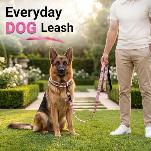 Image of Bowlers Dog Leash for Small, Medium & Large Dogs | Owl & Pink Design | Durable Nylon Pet Walking Lead | Strong Metal Hook | Comfortable Grip for Daily Walks & Training