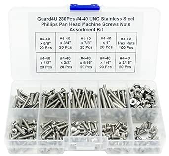 Guard4U 280 Stück #4-40 UNC Edelstahl Kreuzschlitz Maschinenschrauben Muttern Sortiment Kit - #4-40x 3/16 Zoll, 1/4 Zoll, 5/16 Zoll, 3/8 Zoll, 1/2 Zoll, 5/8 Zoll, 3/4 Zoll, 7/8 Zoll cm 2,5 cm