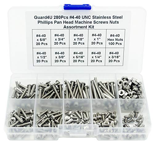 Vis cruciformes filetées #4-40 UNC en inox, kit de 280 vis de fixation mécaniques de 3/16" à 5 cm