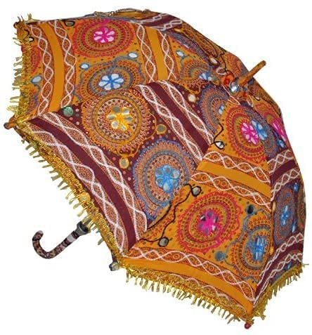 EXEMARTZ (Pack of 2) Traditional Rajasthani Embroidered Umbrellas – Handmade Ethnic Parasols for Wedding Decor, Navratri Garba, Festivals & Couple's Photo Backdrops
