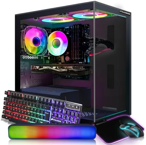 STGAubron Gaming Desktop PC,Intel Core i7 3.4G up to 3.9G,16G RAM,512G SSD,Radeon RX 580 16G GDDR5,600M WiFi,BT 5.0,RGB Fan x 3,RGB Keyboard&Mouse,RGB Mouse Pad,RGB BT Sound Bar,W10H64