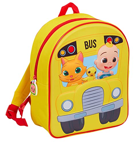 CoComelon Mochila infantil con ruedas 3D en el autobús, bolsa de juguetes para niños, niñas, guardería, escuela, bolsa de almuerzo, viajes, vacaciones, mochila de mano JJ Rhyme, amarillo, Taille